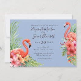 Invitación Boda de acuarela tropical Flamingos e Hibiscus