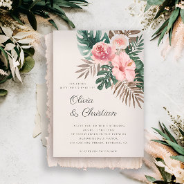 Invitación Boda de acuarela tropical moderna y rosa
