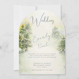 Invitación Boda de acuarela verde azul de pinos