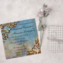 Invitación Boda de acuarela Verde azulada antigua y joyas de 