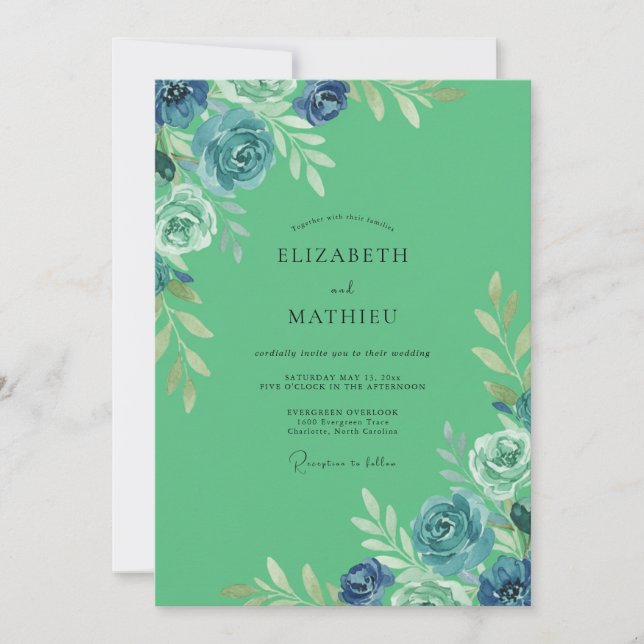 Invitación Boda de acuarela verde espuma de mar exuberante (Anverso)