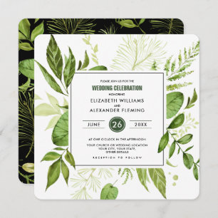 Invitación Boda de acuarela verde negro