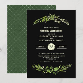 Invitación Boda de acuarela verde negro