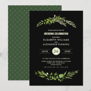 Invitación Boda de acuarela verde negro