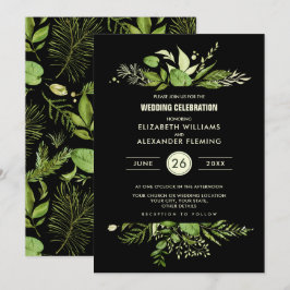 Invitación Boda de acuarela verde negro