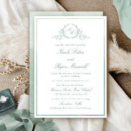 Invitación Boda de acuarela verde pálido todo en uno monogram