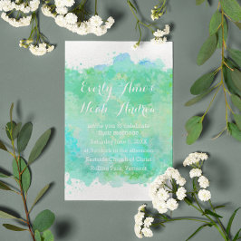 Invitación Boda de acuarela verde y azul