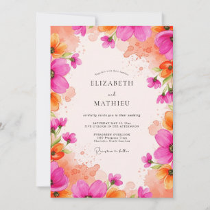 Invitación Boda de Acuarela Vibrante Magenta