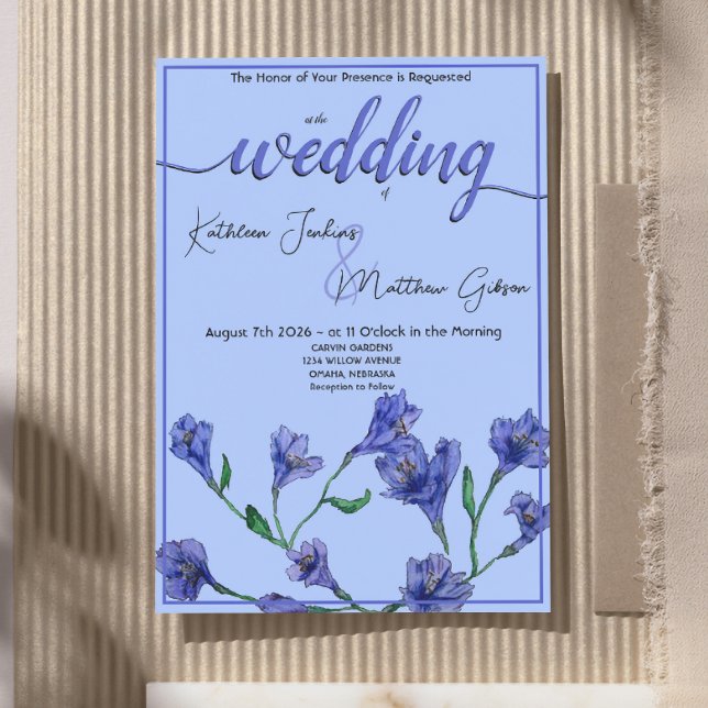 Invitación Boda de acuarela violeta azul floral (Subido por el creador)
