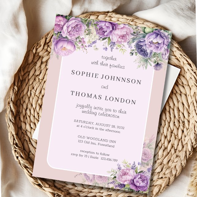 Invitación Boda de acuarela violeta y dorada (Subido por el creador)