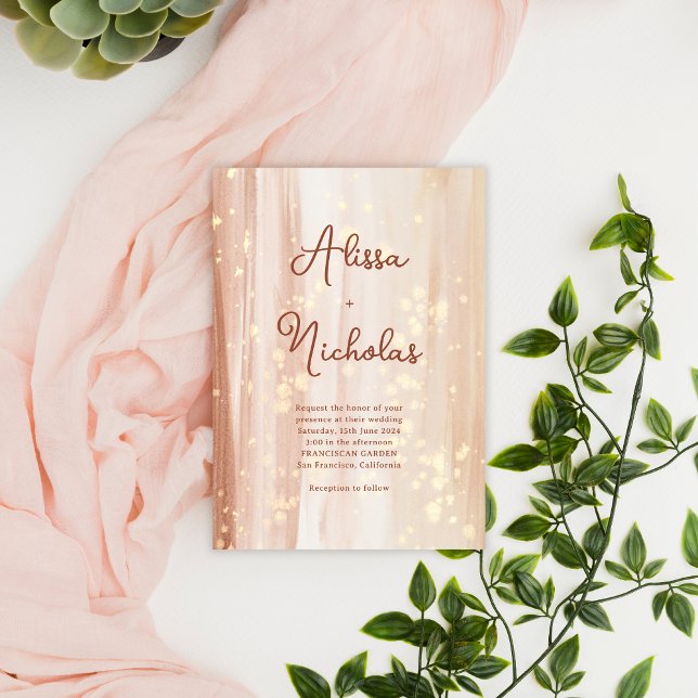 Invitación Boda de acuarela y guión de oro de Terracota Rusa (Subido por el creador)