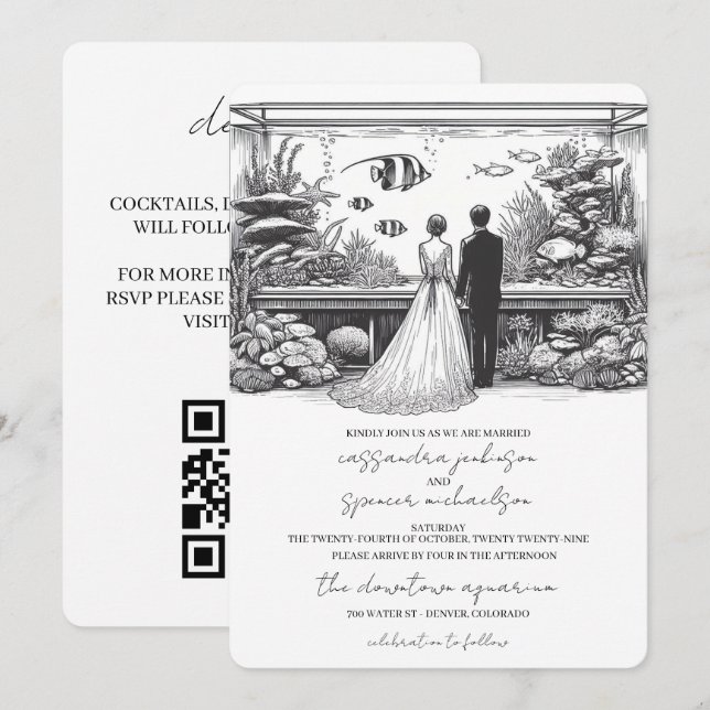Invitación Boda de Acuario con Código QR (Anverso / Reverso)