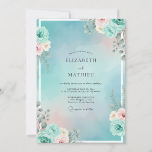 Invitación Boda de Acuático Melocotón Suculentas Eucalipto