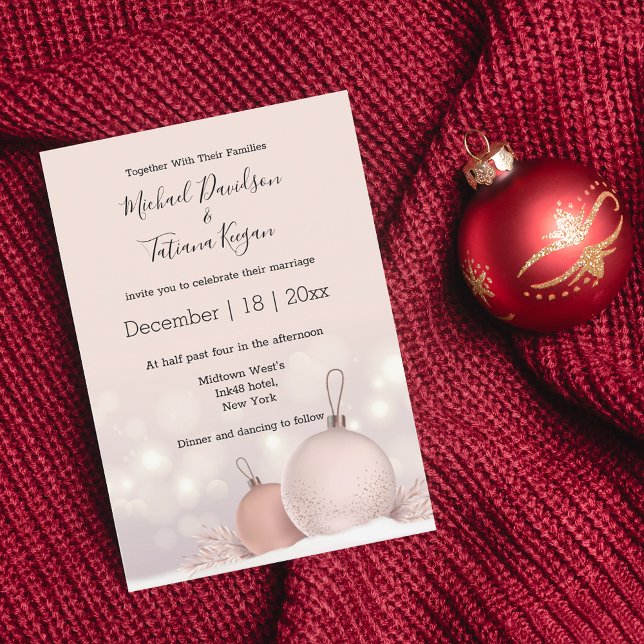 Invitación boda de adornos elegantes de navidad rosa (Subido por el creador)