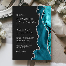 Invitación Boda de Ágata Azul Teal Plateado