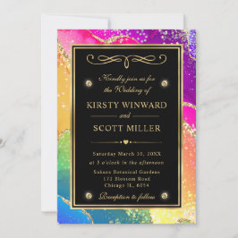 Invitación Boda de Agata Brillante Arcoíris Elegante y Oro