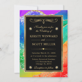 Invitación Boda de Agata Brillante Arcoíris Elegante y Oro