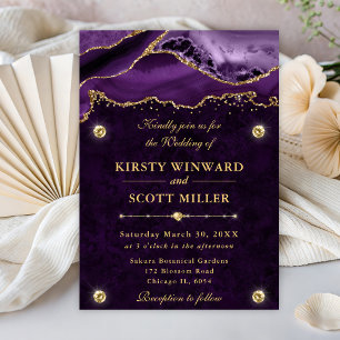 Invitación Boda de Agata Brillante Púrpura y Dorada