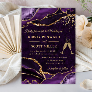 Invitación Boda de Agata Brillante Púrpura y Dorada