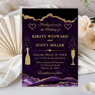 Invitación Boda de Agata Brillante Púrpura y Dorada