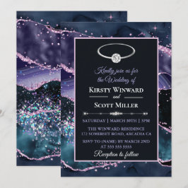Invitación Boda de Agata Brillante Rosa Púrpura Azul Oscuro