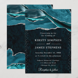 Invitación Boda de Ágata Brillante Teal y Plata