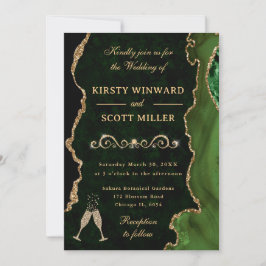 Invitación Boda de Agata Brillante Verde Dorado Elegante