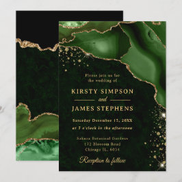 Invitación Boda de Agata Brillante Verde Elegante Dorado