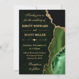 Invitación Boda de Agata Brillante Verde Elegante Dorado