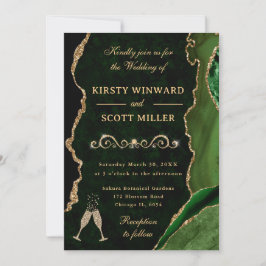 Invitación Boda de Agata Brillante Verde Elegante Dorado