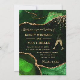 Invitación Boda de Agata Brillante Verde Elegante Dorado
