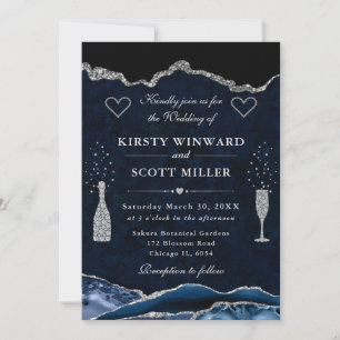 Invitación Boda de Ágata con Brillo Azul y Plateado