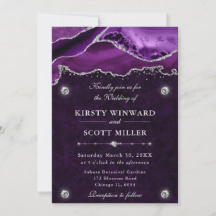 Invitación Boda de Ágata con Brillo Púrpura y Plateado