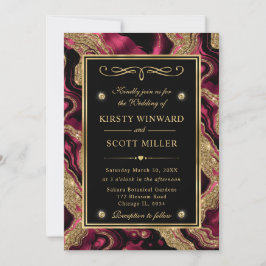 Invitación Boda de Agata con Brillo Rojo y Dorado Elegante
