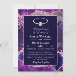 Invitación Boda de Ágata con Brillo Rosa Púrpura