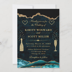 Invitación Boda de Ágata con Brillo Teal y Dorado