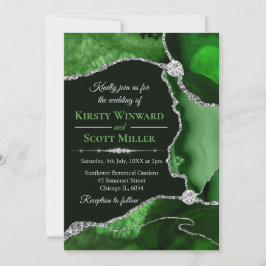 Invitación Boda de Ágata con Brillo Verde y Plateado