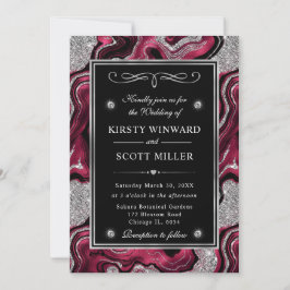 Invitación Boda de Ágata con Hojalata Roja Elegante y Purpuri