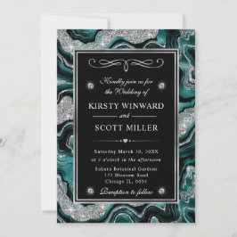 Invitación Boda de ágata con lámina de azul verde elegante y 