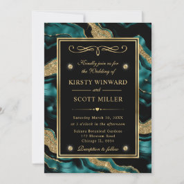 Invitación Boda de ágata con lámina de teal elegante y brillo
