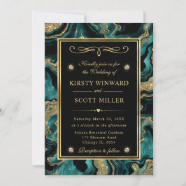 Invitación Boda de ágata con lámina de teal elegante y brillo