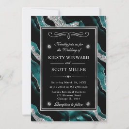 Invitación Boda de ágata con lámina de teal elegante y brillo