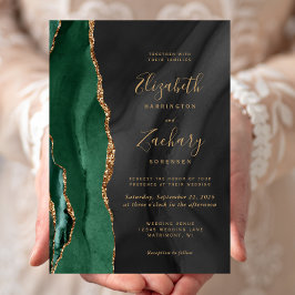 Invitación Boda de Ágata de Acuarela Verde Esmeralda Dorado N