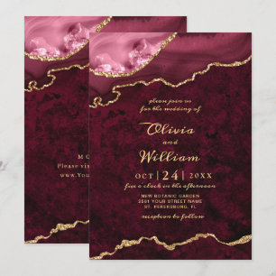 Invitación Boda de Ágata de Mármol Burgundy Dorado Moderno