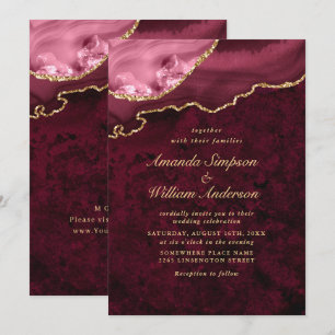 Invitación Boda de Ágata de Mármol Burgundy Dorado Moderno