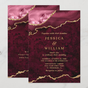 Invitación Boda de Ágata de Mármol Burgundy Dorado Moderno