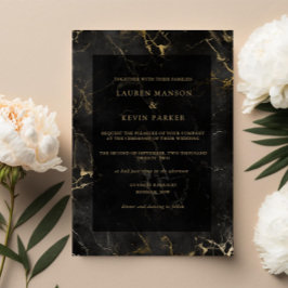 Invitación Boda de agata de mármol dorado negro