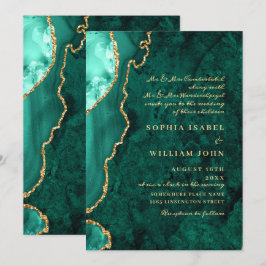Invitación Boda de Ágata de Mármol Verde Dorado Moderno
