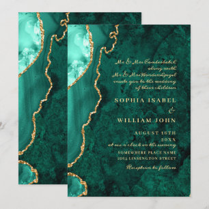 Invitación Boda de Ágata de Mármol Verde Dorado Moderno