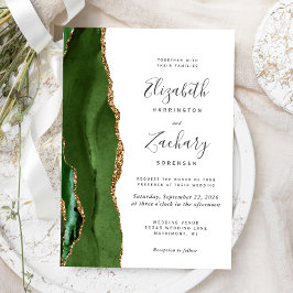 Invitación Boda de ágata dorada en verde cazador moderno